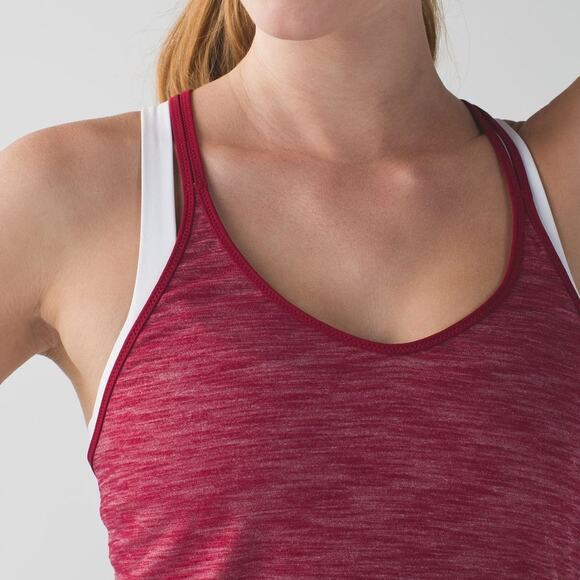 LULULEMON What the Sport Singlet II Tank Top Heathered Cranberry Ruched Size 6 - Picture 2 of 6